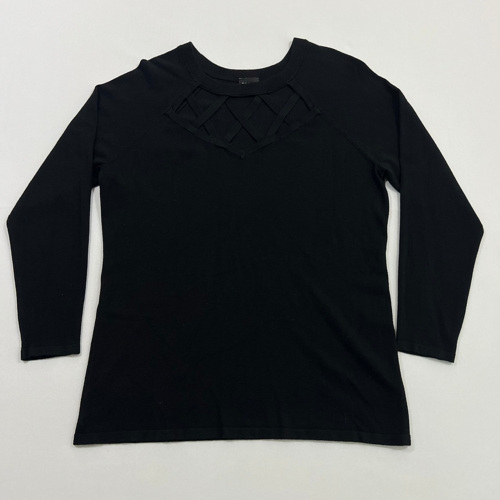 Torrid Sweater Lattice Strappy Neck Fine Knit Black Minimalist Women Plus Size 2